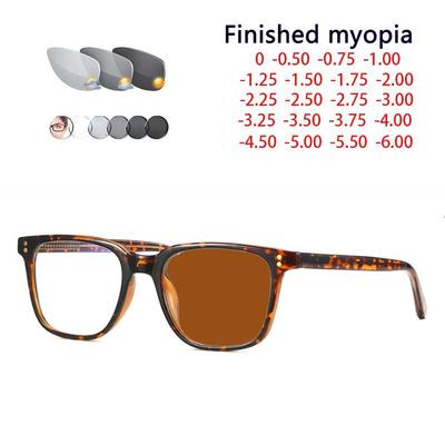 Quadratische Nieten Photochrome Brillen Herren Damen Kurzsichtigkeitsbrillen Studenten Kurzsicht Brillen 0 -0.5 -1 -1.25 -1.5 -2.0 Bis -6