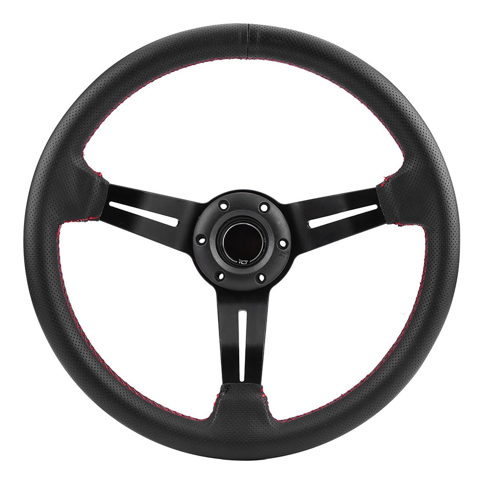 

350 Mm 14 Inch Black Perforated Steering Wheel, Aluminum Frame Luxury Car Accessory Racing for Car