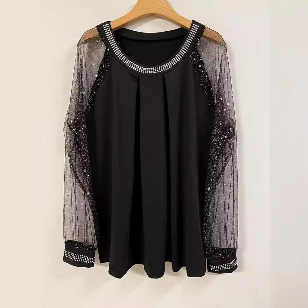 Women's Round Neck Highlight Mesh Sleeves Plus Size T-Shirt Clothes Sale