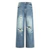 American Ripped Jeans Women's Spring and Summer Retro Destruction Loose Washed Straight Wide-leg Pants Mopping Long Pants
