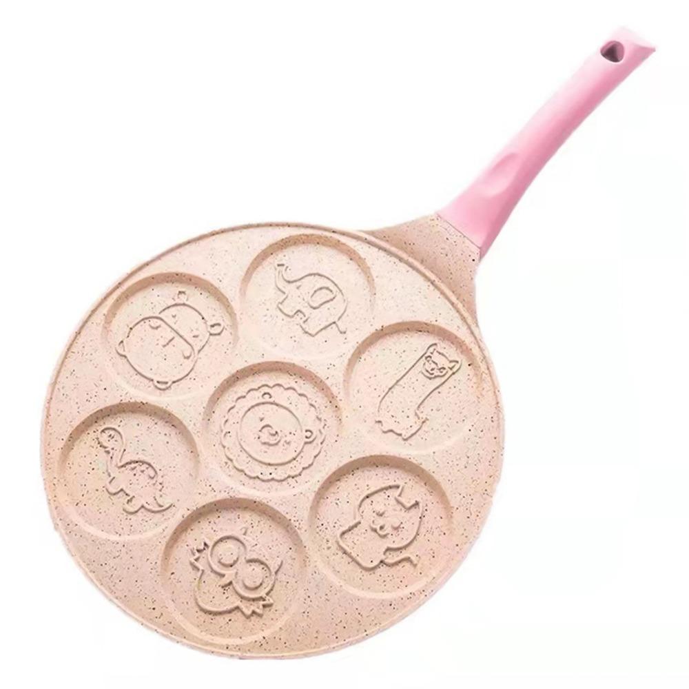 7-Hole Design Egg Frying Pan Black Beige Pink Blue Red Crepe Pan Breakfast Cooking