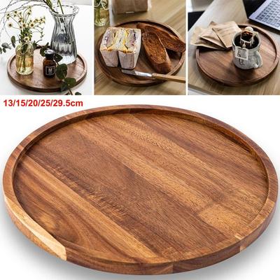Round Dinner Plate Wooden Wood Platte Decorative Tray Food Bread Pan