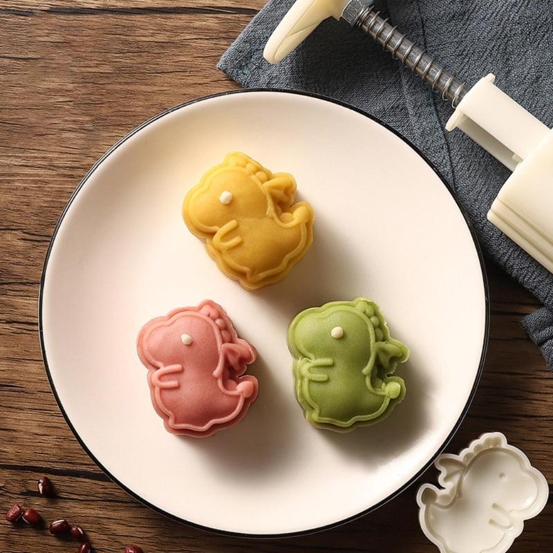 30g Plastic Mooncake Stamps Cartoon Dinosaur Shaped Mooncake Molds Hand Press Mooncake Cutters Pastry Decorating Tools