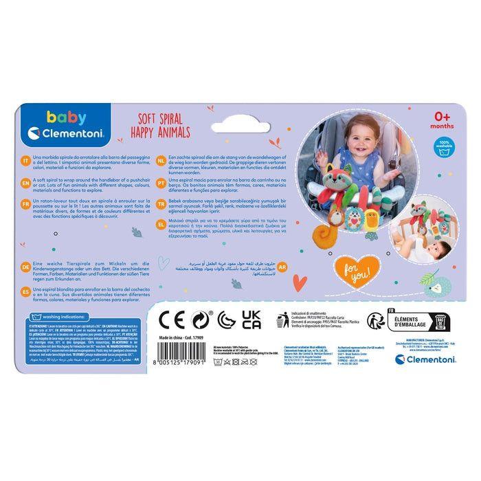 Clementoni- Baby for You – Soft Happy Animals bébé Age – Jouet Premier Activités – Peluche Poussette Spirale, Lavable en Machine,