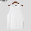 INCERUN Summer Men Sleeveless Lace See Through Mesh Sheer Loose Tank Tops