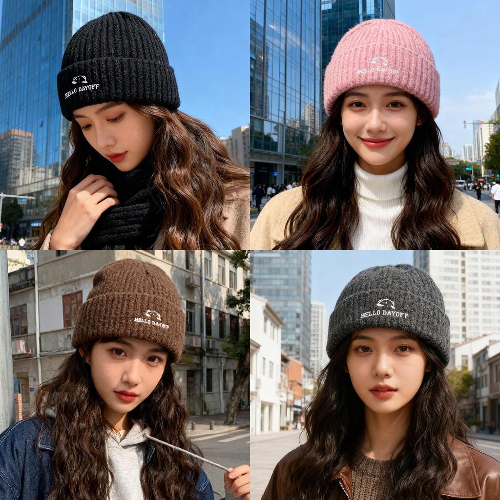 Knit Hat Women Autumn Winter Fashion Letter Embroidery Warm Beanie For Casual Wear