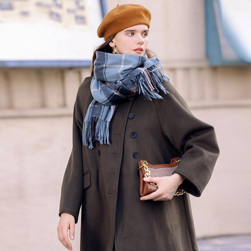 Cachecol grosso com estampa de arco-íris de malha feminino xadrez design pashmina xales caxemira xale feminino quente inverno envoltório lenços com borla