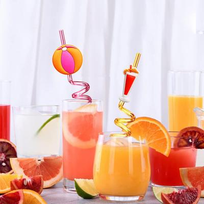 8Pcs Drinking Straws Spiral Tube Rainbow Color Food Grade Reusable Plastic Straws Drinking