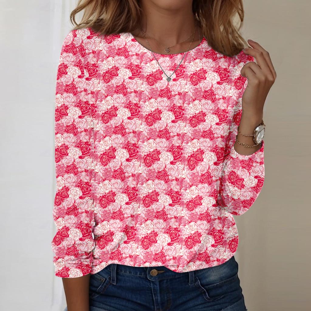 Long Sleeve Shirts For Women Cute Print Graphic Tees Blouses Casual Plus Size Basic Tops Pullover