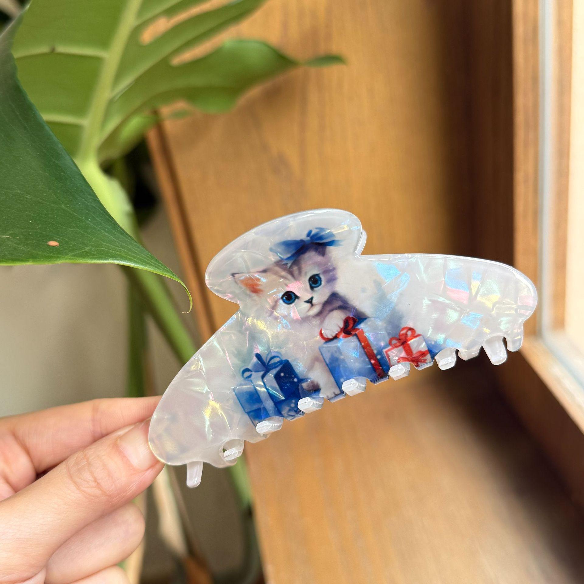 

1pc Cartoon cat print clip, cute kitten ponytail clip, sweet back of the head clip, hair clip, fashionable headwear