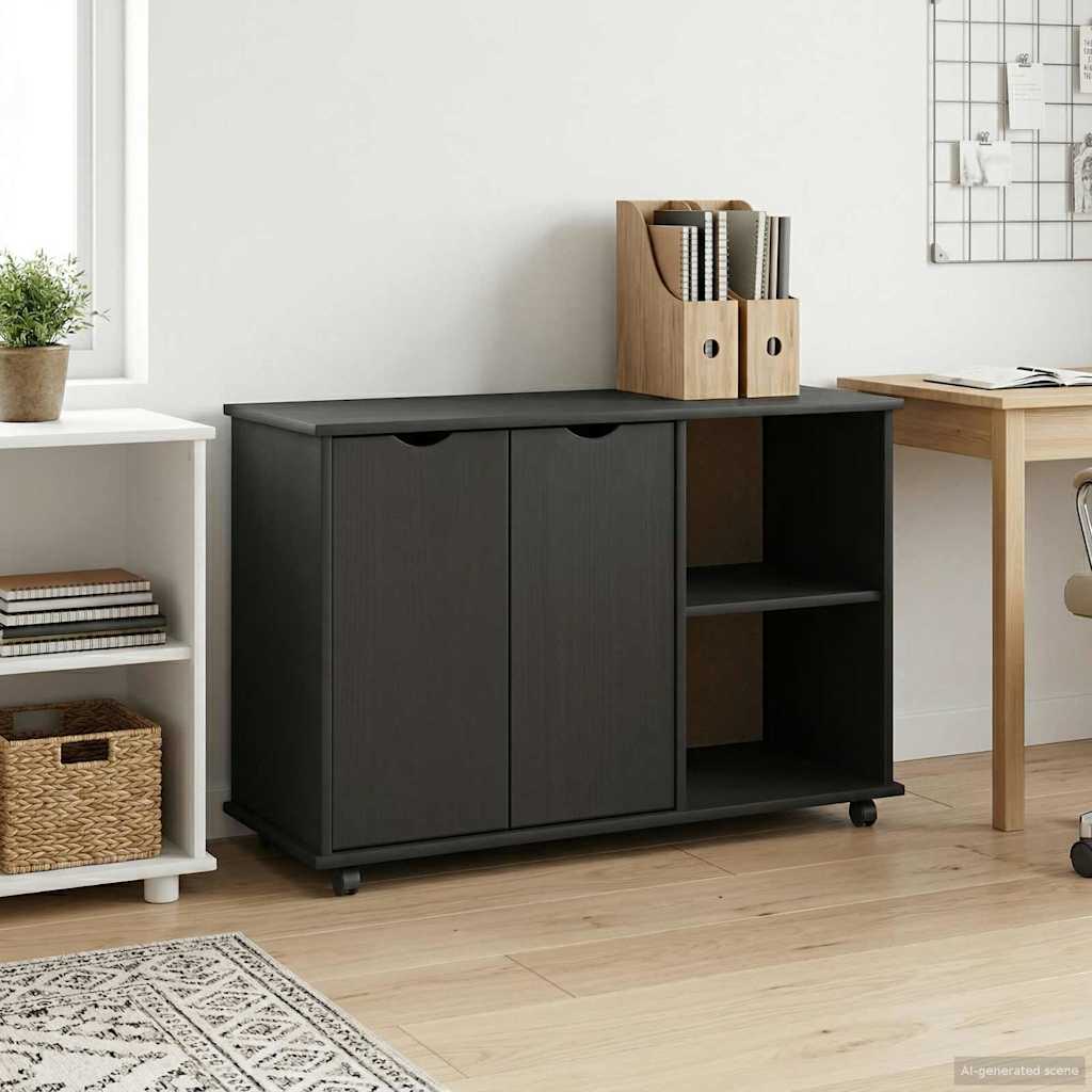 Mobile Cabinet in Black 100 x 39 x 65.5 cm Solid Pine Wood