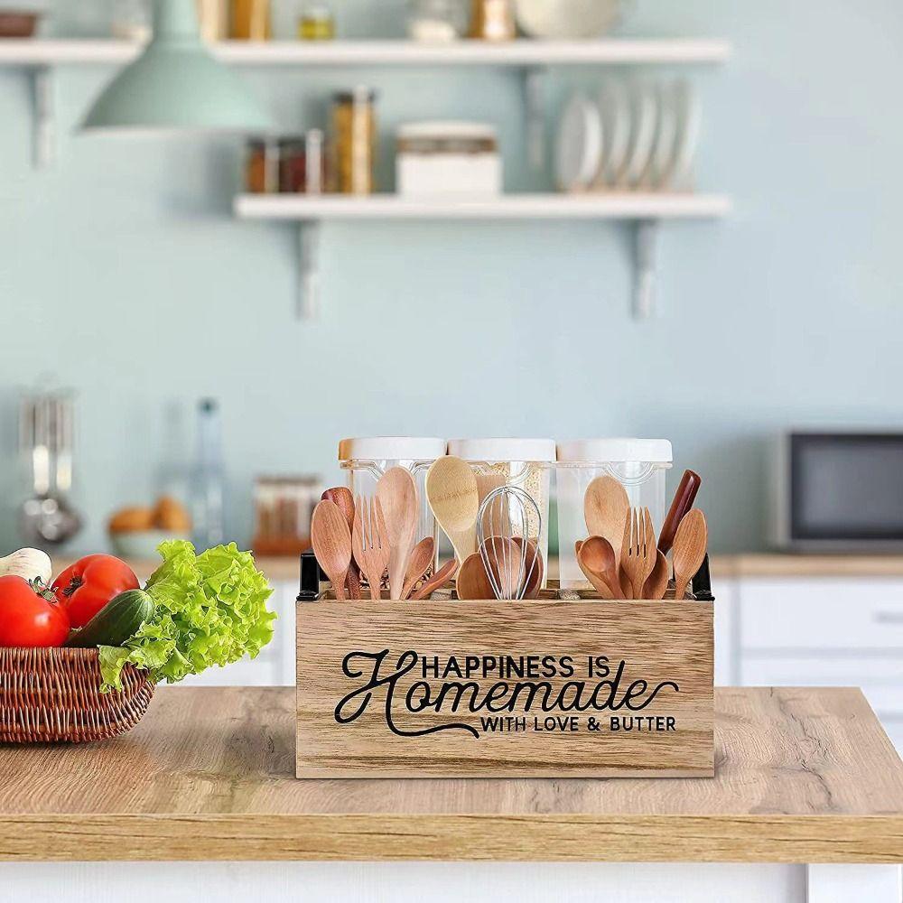 Stable Wooden Partition Storage Box 4 Grid Desktop Stationery Box  School/Office Supplies