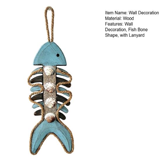 Fish Bone Wall Decoration with Hemp Rope Lanyard Easy To Hang Wall Art Wood Retro Style Pendant for Living Room