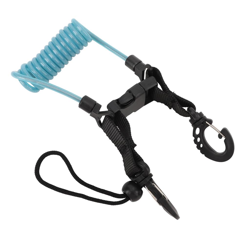 Diving Camera Lanyard Quick Release Buckle Stainless Steel Wire Spring Coiled Camera Lanyard for Light Tool Lake Blue