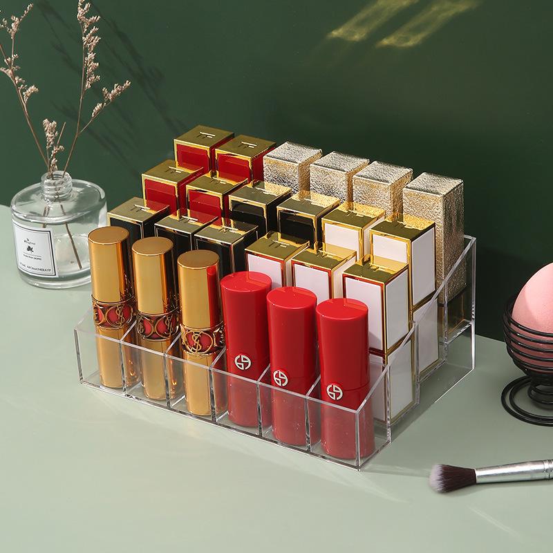 Transparent Non-Acrylic Lipstick Organizer for Desktop - Small Lip Gloss Holder with Grid Design