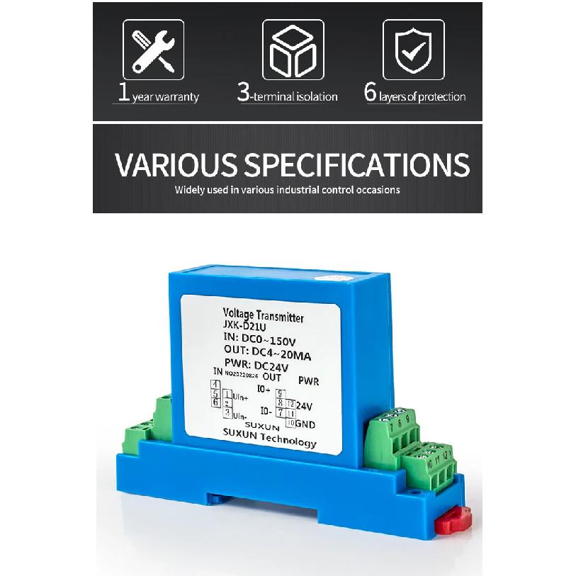 AC DC 0-1000V Voltage Transmitter to 4-20mA 0-10V 0-5V RS485 Voltage Sensor DC24V 0-100V 0-200V 0-500V Voltage Transducer