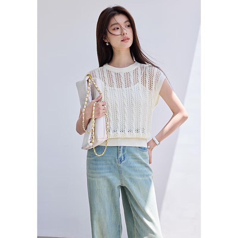 VICTORIA&VERA Women's Hollow Knit Sleeveless Round Neck Vest