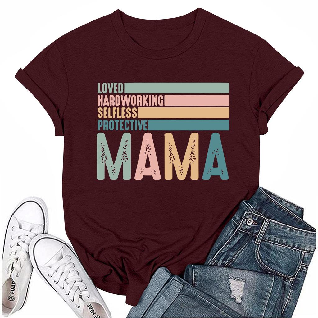 Women Casual Daily Round Neck Printed Short Sleeved T-shirt Letter Top