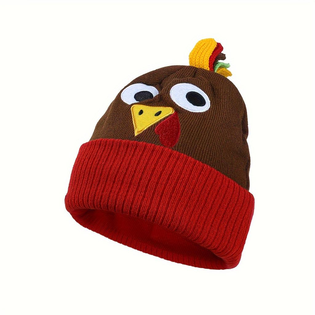 1Pc Thanksgiving Cute Cartoon Turkey Knit Hat - Unisex Acrylic Elastic Warm Winter Hat With Ear Protection, Hand/Dry Washable, Knitted Hat