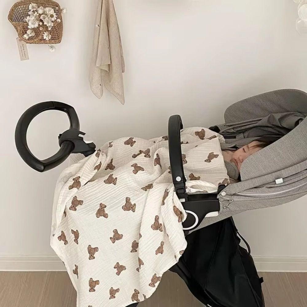 Pure Cotton Baby Crepe Cloth Double-layer Gauze Single Layer Delivery Room Bag Soft Texture Little Bear Printed Newborn Cloth