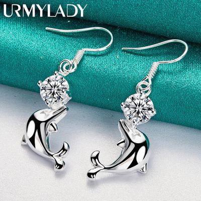 925 Sterling Silver Dolphin Cyrkon Kolczyki Biżuteria