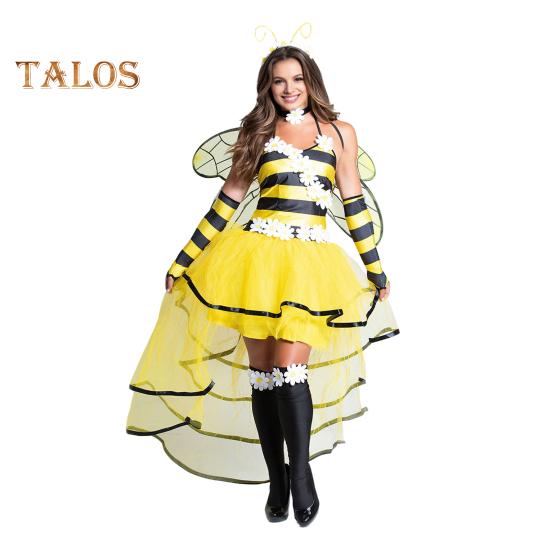 

Костюм для косплея пчелы с крыльями и антеннами, костюм королевы пчел на Хэллоуин, ролевой костюм с цветочным декором и подолами из разбросанных тортов M