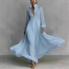 Elegant French Stand Collar Long Sleeve Waist Cinched Pleated Long Dress For Women