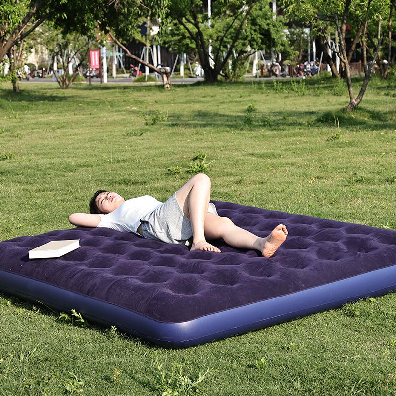 Portable Outdoor Inflatable PVC Air Mattress - Thickened Flocked Design for Home & Camping