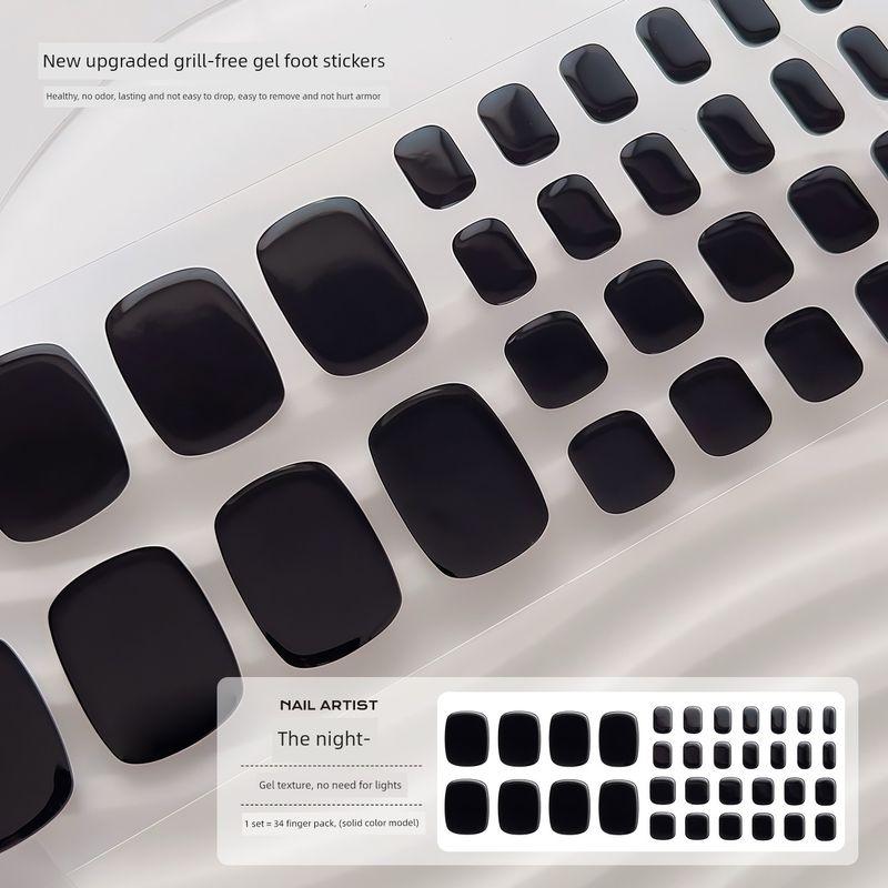 

[Manmi] Cherry Red Pure Color Baking-Free Gel Toenail Nail Full Sticker Waterproof Full Curing Nail Stickers [Night] -34 refers to free lights