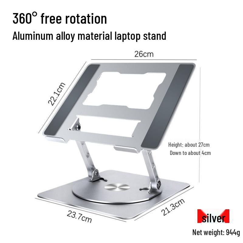 360° Rotating Aluminum Laptop Stand with Adjustable Height and Heat Dissipation