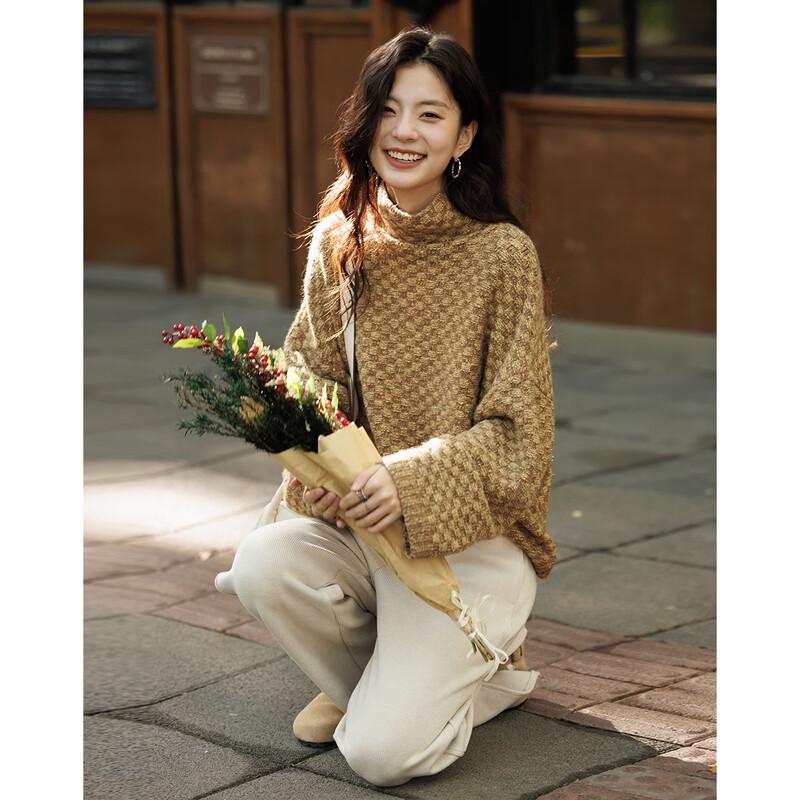 Demana Women's Cozy High-Neck Plaid Knit Sweater