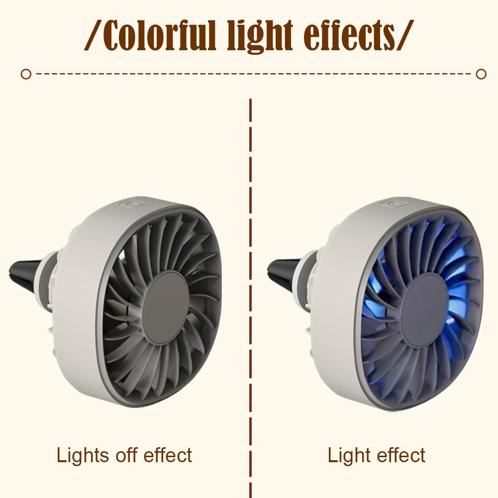 Car Mini Fan Car Cooling Fan USB Car Air Vent Clip Small Fan With Ambient Lighting 3 Speeds Adjustable Electric Powerful Fan