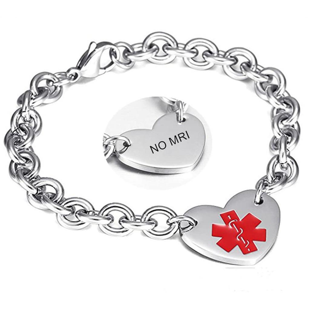 Stainless Steel Medical Logo Bracelet Women'S Titanium Heart Curb Chain O-Line Bracelet