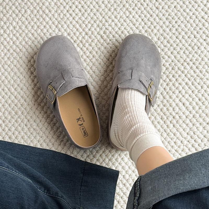 

Retro Square-button Half-round-top Flat-bottom Lazy Slip-on Women s Shoes 40 сірий колір