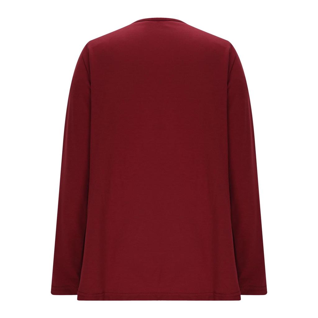 Ladies' Fashionable Casual Hollow V-neck Solid Color T-shirt Long Sleeved Top