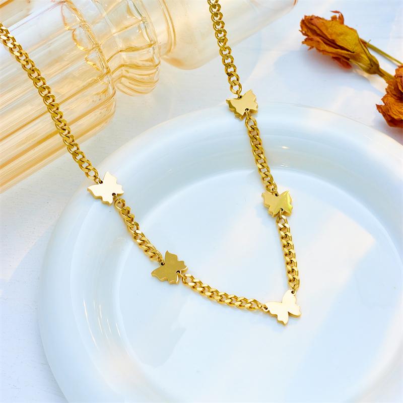 DIEYURO 316L Stainless Steel Butterfly Choker Short Necklace For Women New Trendy Thick Link Neck Chain Non-fading Jewelry Gifts