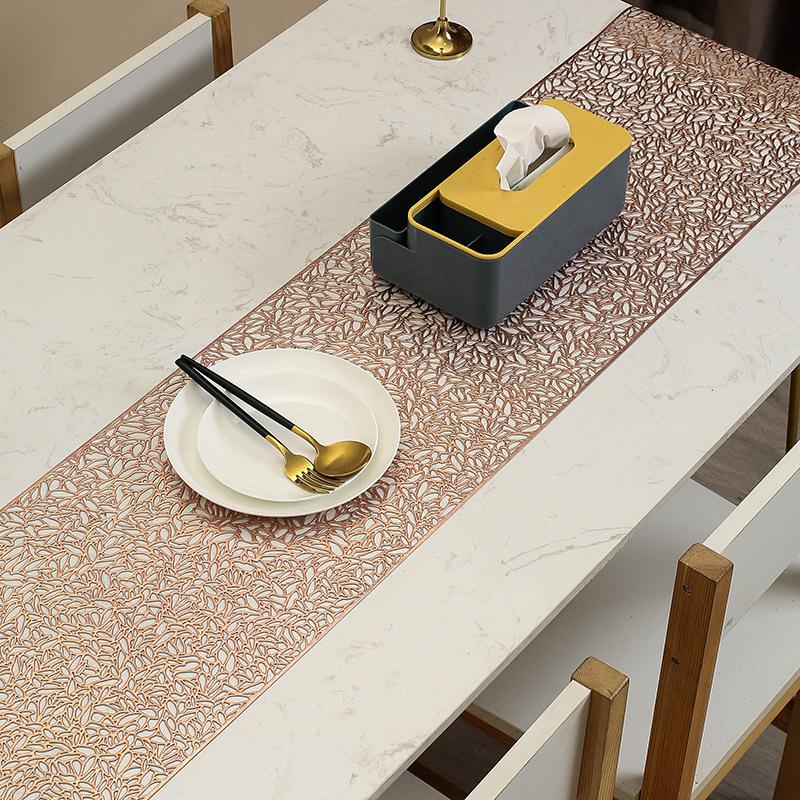33x150cm PVC Hollow Textured Table Runner Wedding Party Decoration Tablecloth Modern Minimalist Anti Slip and Heat-insulating Western Style Placemat
