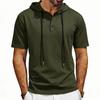 Men’s Short Sleeve Hooded T Shirt with Button Placket Casual Pullover Lightweight Drawstring Hoodie Top for Everyday Wear