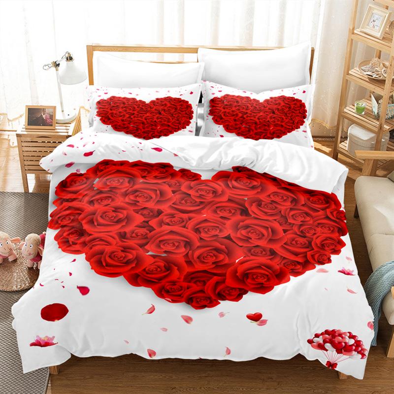Rose Pattern Bedding Set 3D Valentine's Day Duvet Cover 2/3 Pieces Couple Ladies Room Quilt Cover Modern Romantic Love Bedding Cover