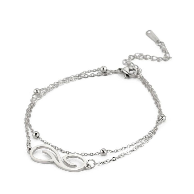 A52E Elegant Infinities Symbol Bracelet for Women Silver Double Layer Designs