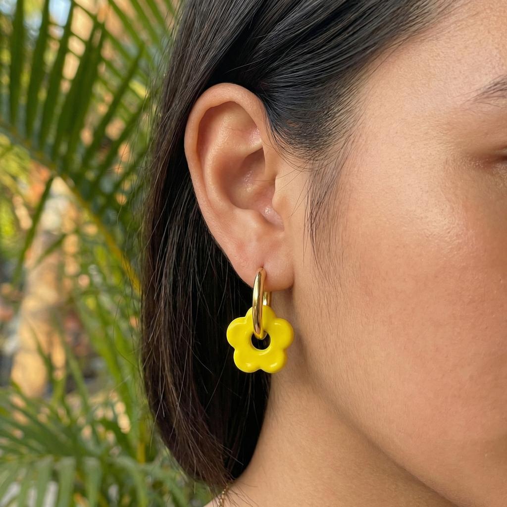 Wind colored flower earrings, copper earrings, niche women's accessories, Hua Lanxin 1073