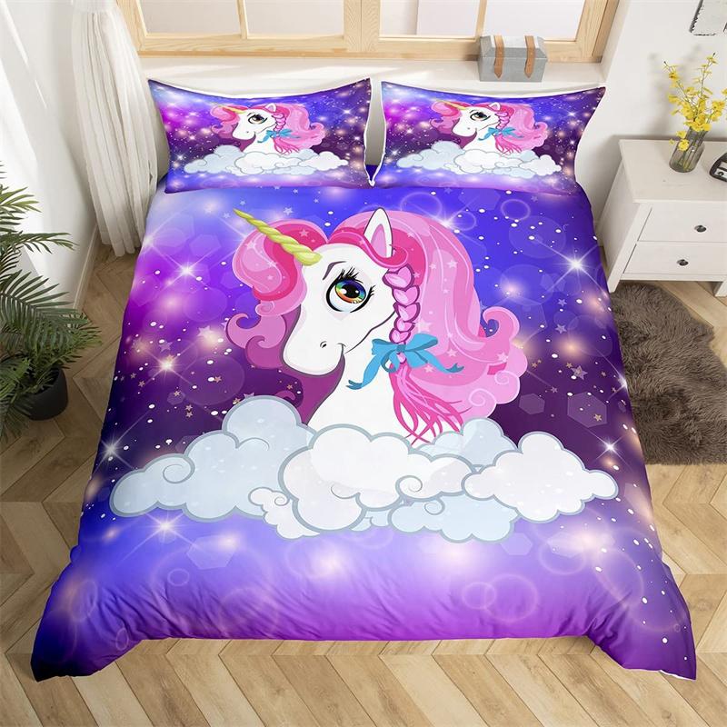 Comforter 3D Unicorn Cartoon Style Bedding Set Luxury Twin Full For Kids Boys Girls Comforter Home Textile