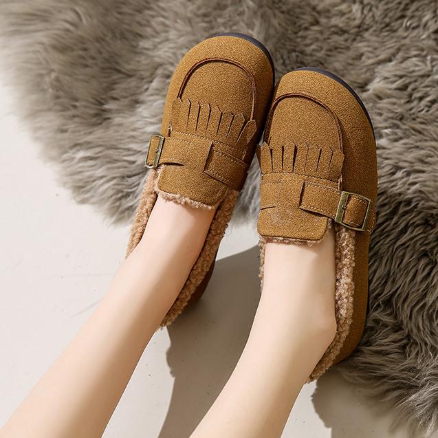 

Женская замшевая плюшевая теплая повседневная обувь на плоской подошве и платформе, осенне-зимние новые толстые модные туфли-лоферы 40 коричневый