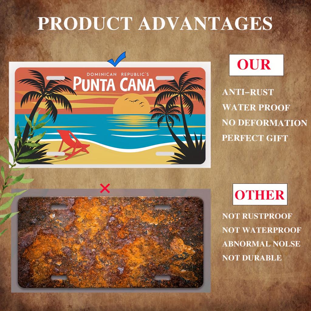 D FlatPunta Cana Dominican Republic Metal Wall ArtRetro Caribbean Beach Sign with Palm TreesDurable Tropical Decor for Home