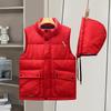 Men's Cotton Vest Couple Design Sense Autumn and Winter Tooling Multi-pocket Loose Jacket Removable Hat Warm Vest