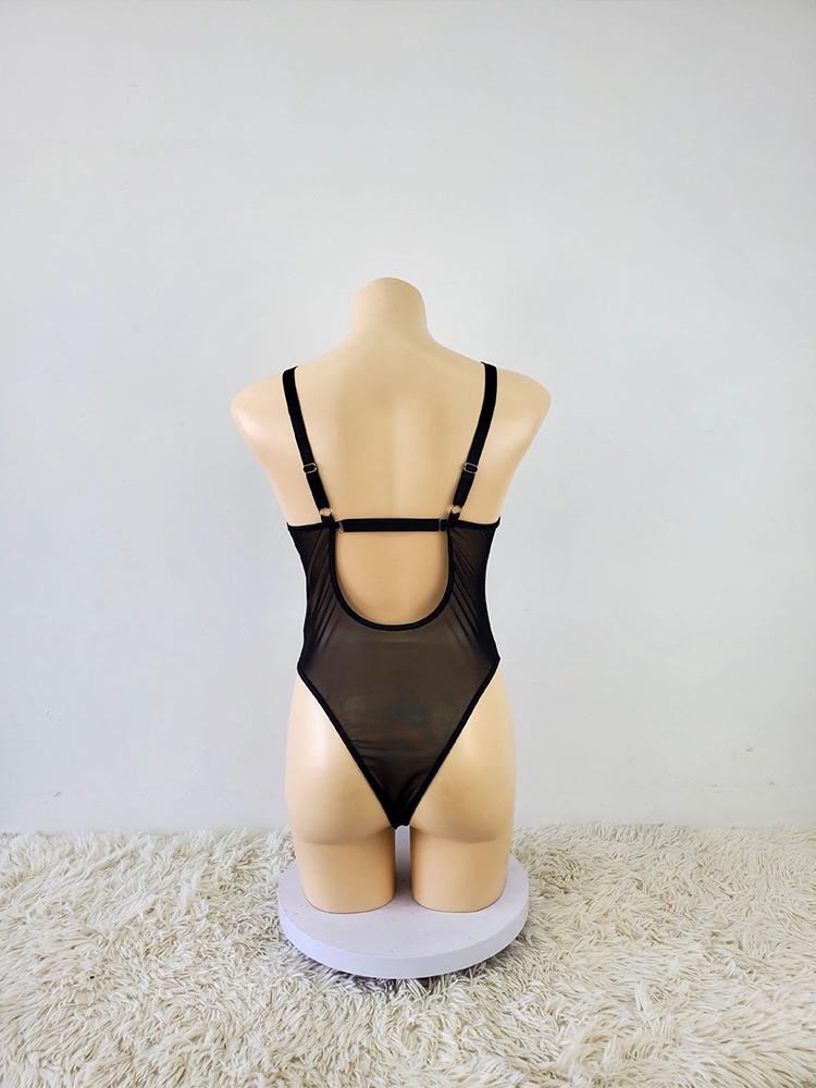 Sex Hollow Out Sexy Lingerie Faux Leather Y2k Clothes Sleeveless V-Neck Bodysuit for Women Club Streetwear Romper Bondage Outfit