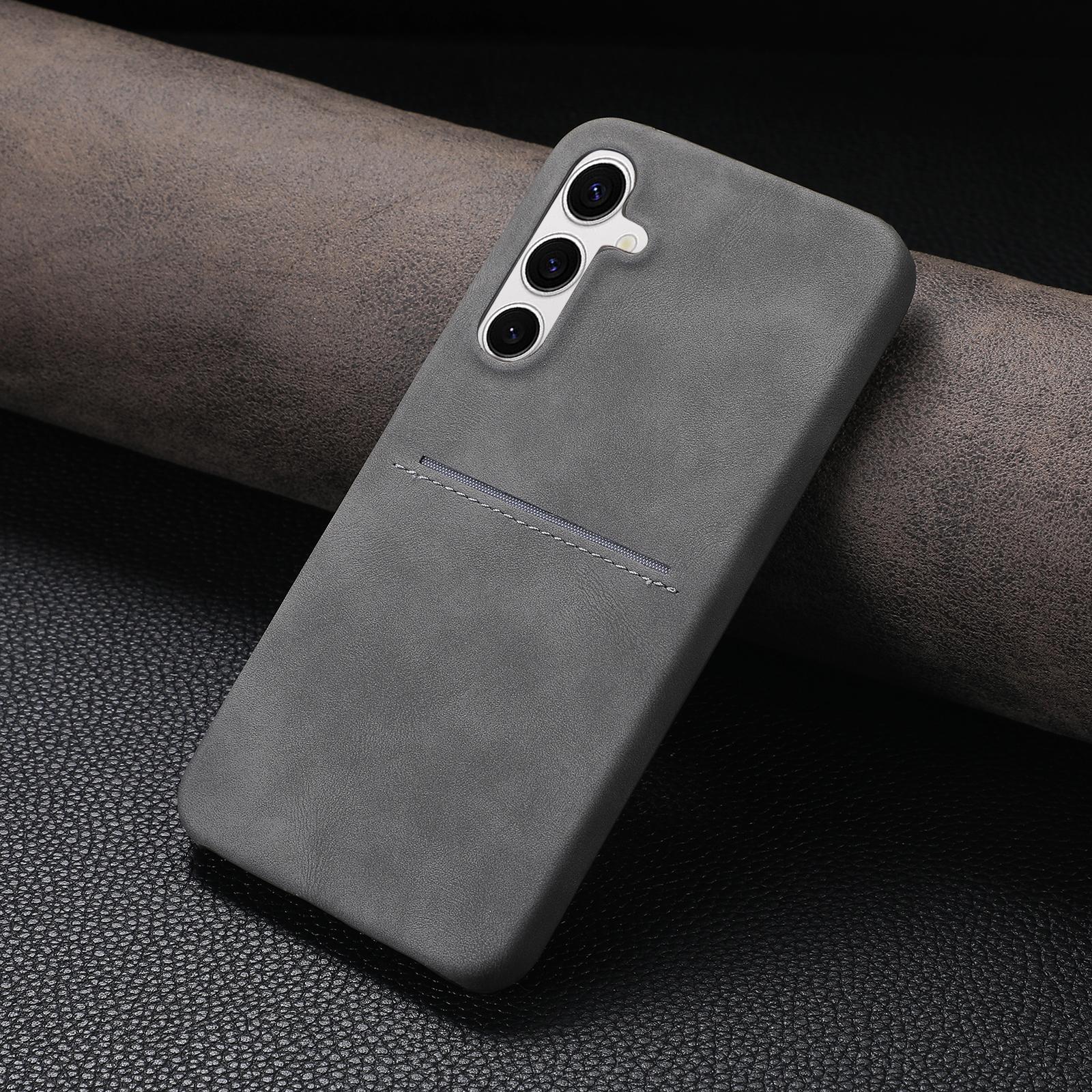 

Card Slot Sheepskin Leather Texture Case For Samsung S26 S25 S24 S23 Ultra A55 A35 A15 A54 A34 Wallet Thin Hard PC Armor Cover Galaxy A25 сірий колір