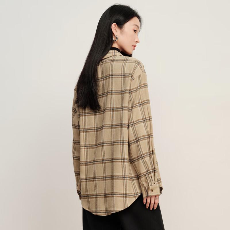 Elva's Island Women's Retro Brushed Plaid Long Sleeve Shirt