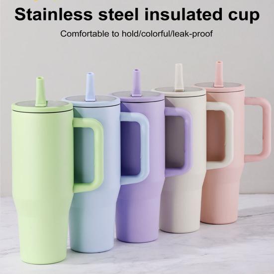 40 Oz Thermal Cup Stainless Steel Tumbler with Flip Straw Leakproof Insulated Travel Mug with Handle for Home Office Car