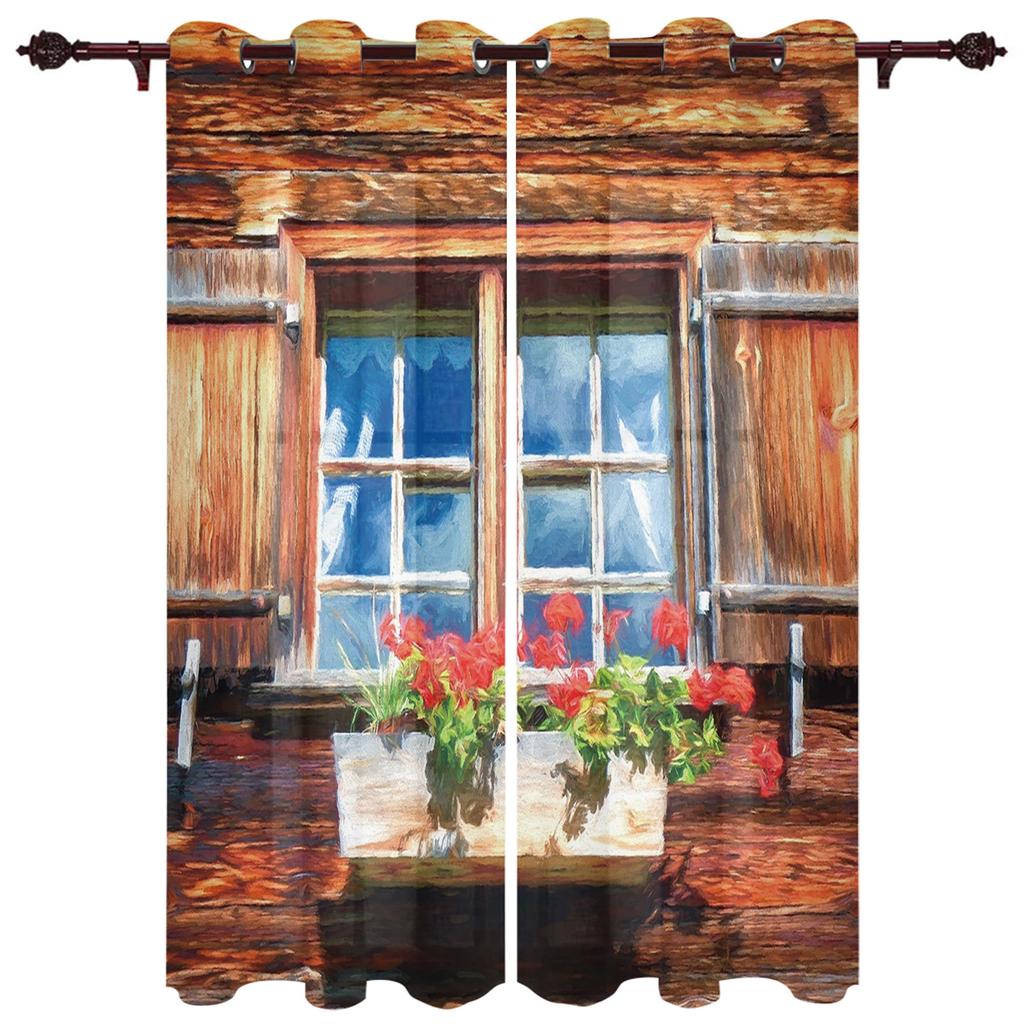 Holztürfarbe Retro Fenstervorhänge Wohnkultur Wohnzimmer Vorhänge Schlafzimmer Vorhänge Küchentür Vorhänge